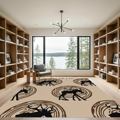 Rustic Brown Deer Wood Grain Rug