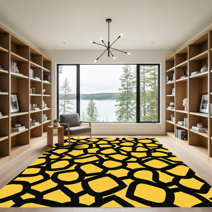 Bold Yellow Black Organic Shapes Rug