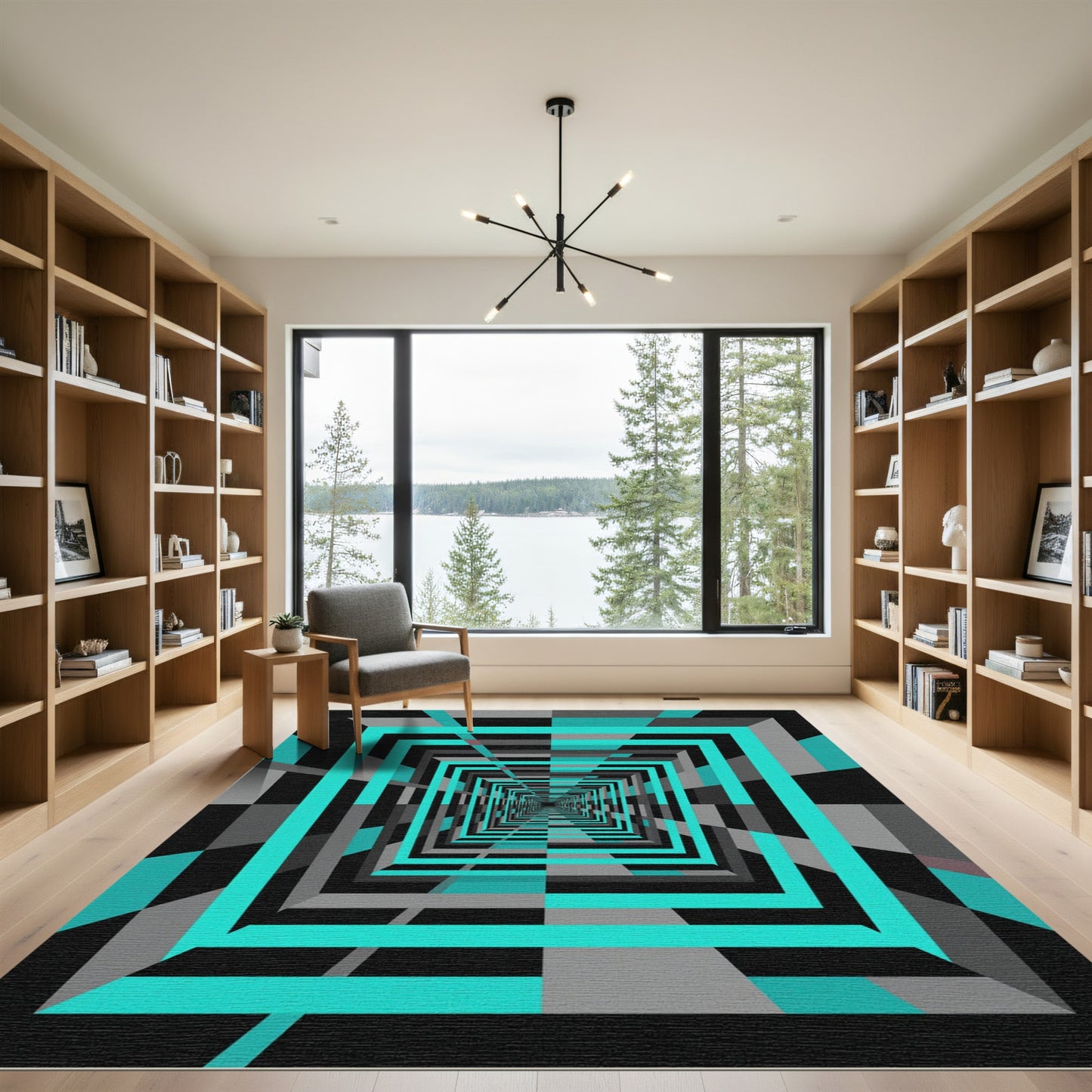 Cyan Geometric Tunnel Abstract Optical Rug