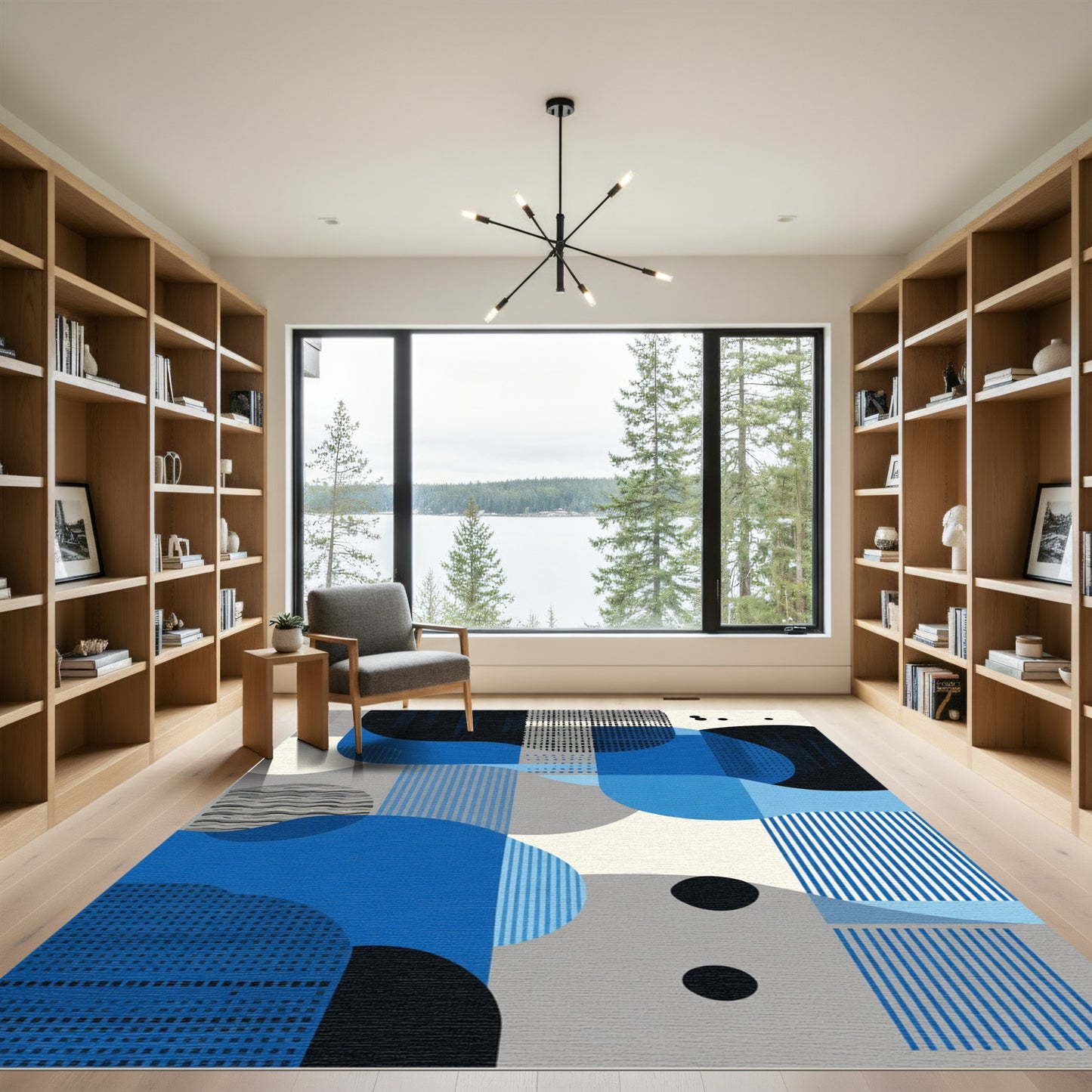 Abstract Blue Geometric Shapes Rug