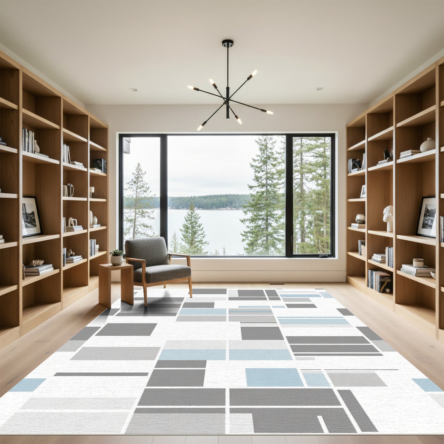 Abstract Geometric Blue Gray Rectangles Rug