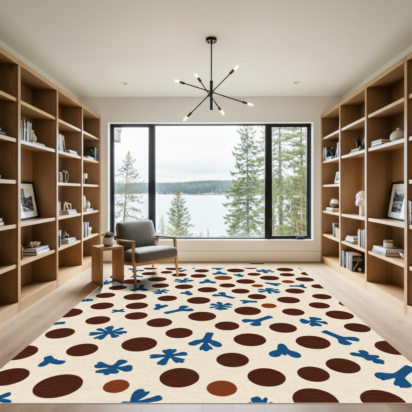 Cream Ground Brown Blue Organic Dots Rug