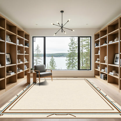 Cream Brown Geometric Border Rug
