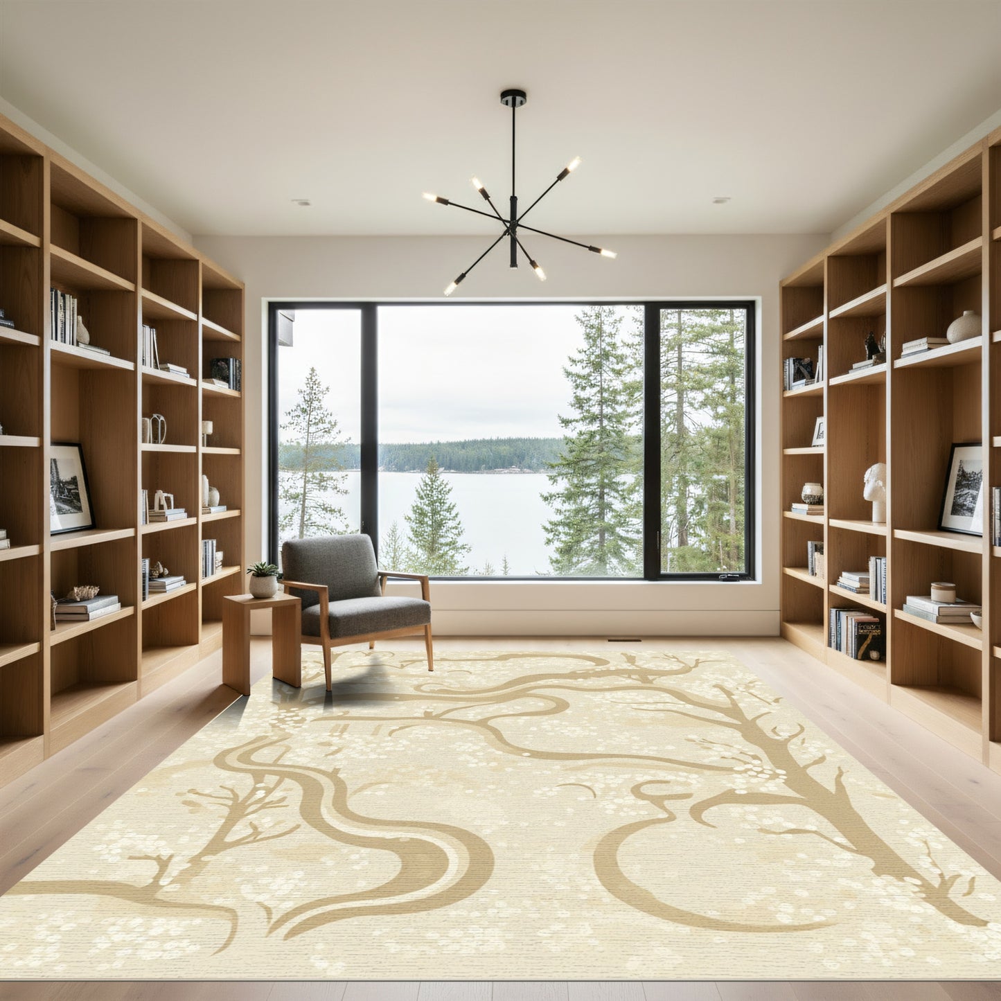 Cream Blossom Tree Abstract Flow Rug