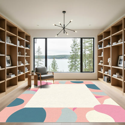 Soft Pink Blue Abstract Organic Shapes Rug