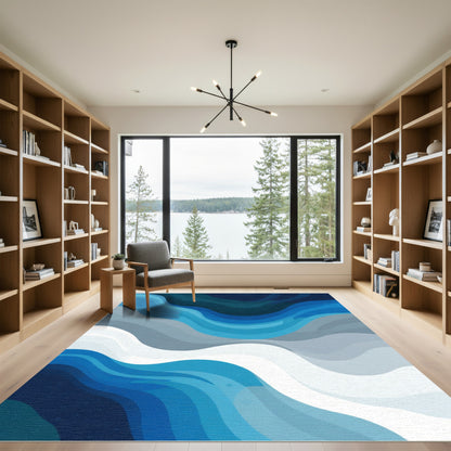 Deep Blue Ocean Wave Layers Rug