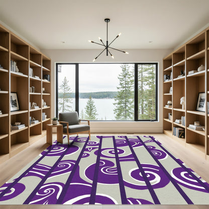 Purple Swirl Lines Gray Rug