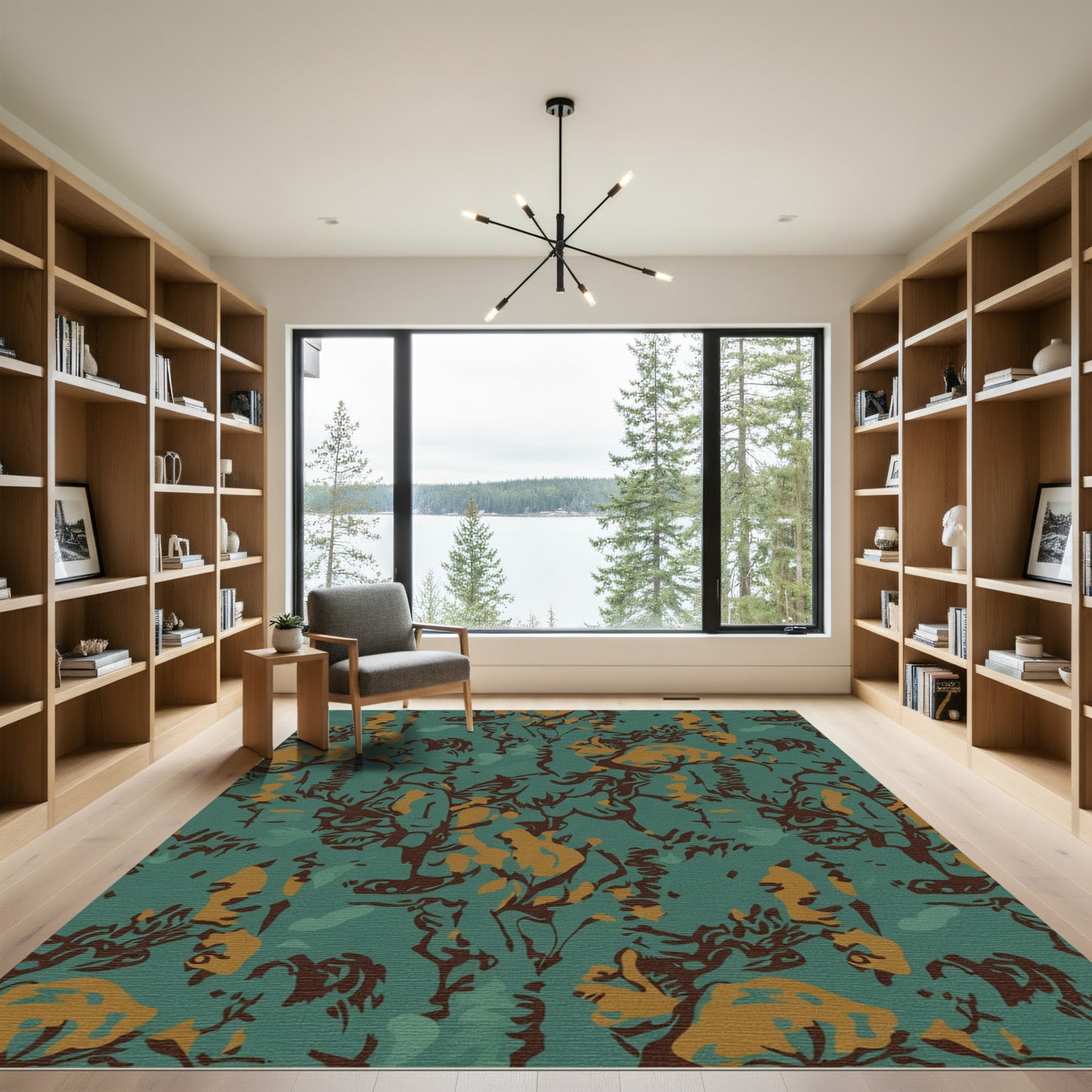 Teal and Gold Abstract Tangle Rug