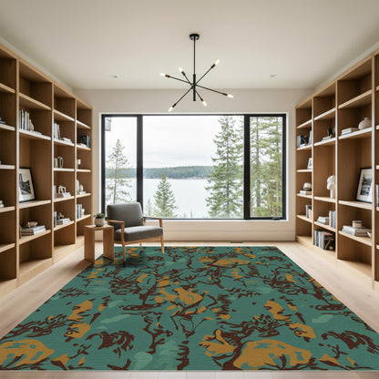 Teal and Gold Abstract Tangle Rug