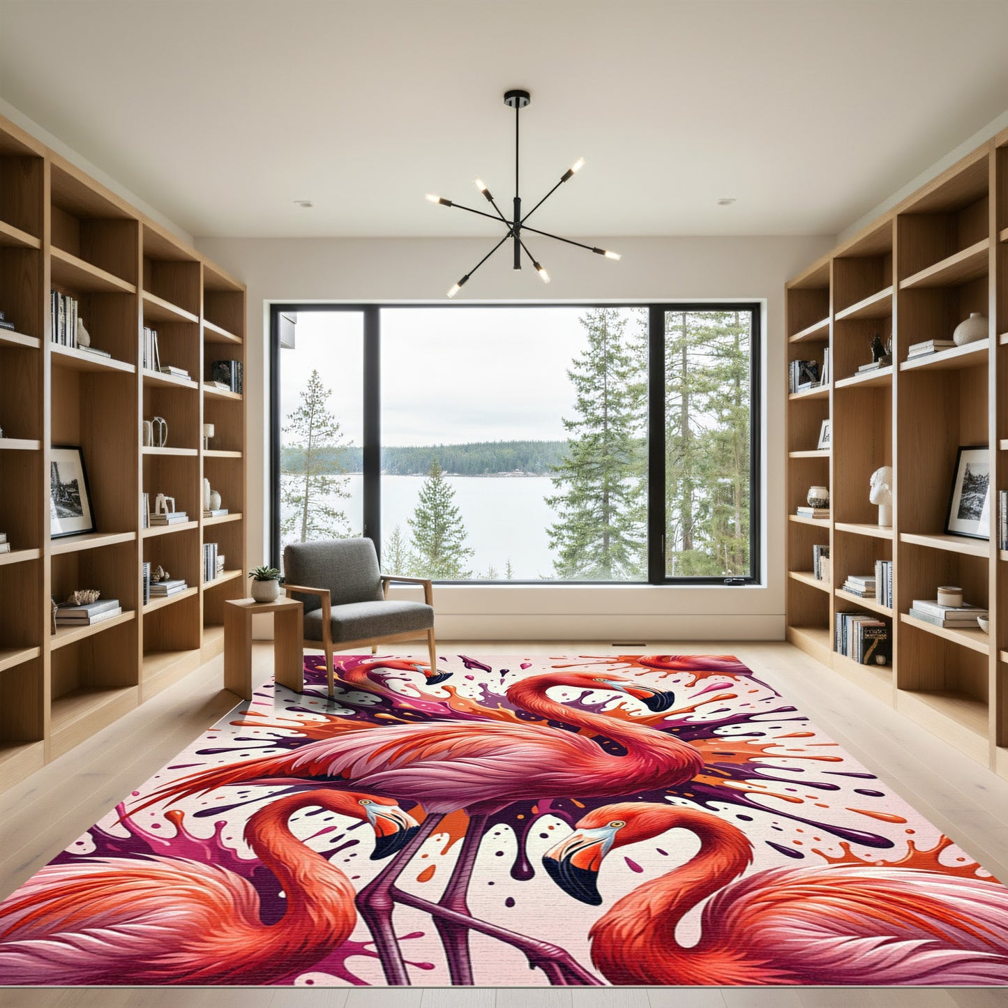 Vibrant Flamingo Abstract Splatter Art Rug