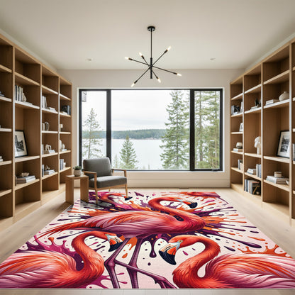 Vibrant Flamingo Abstract Splatter Art Rug