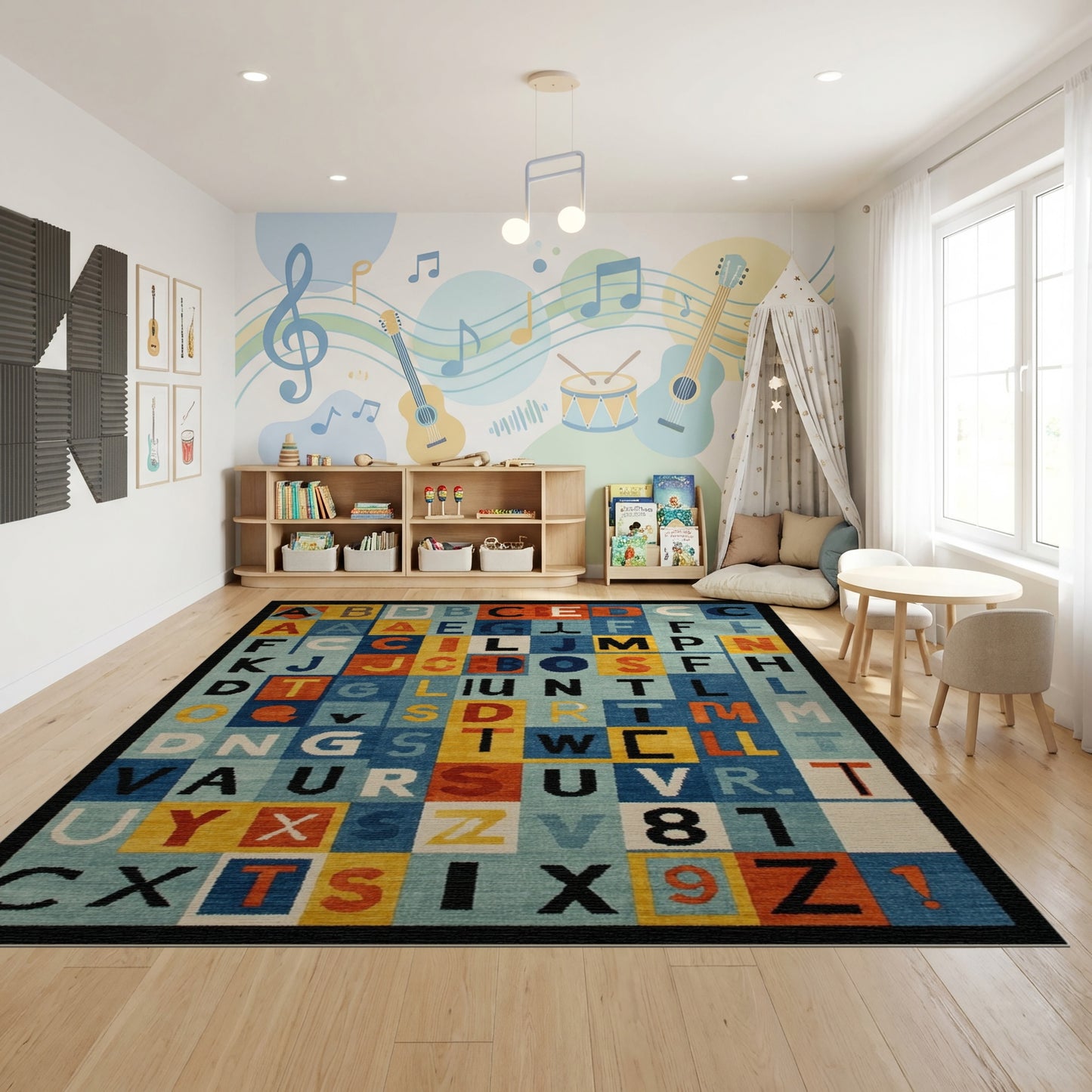 Playful Multicolored Alphabet Grid Rug