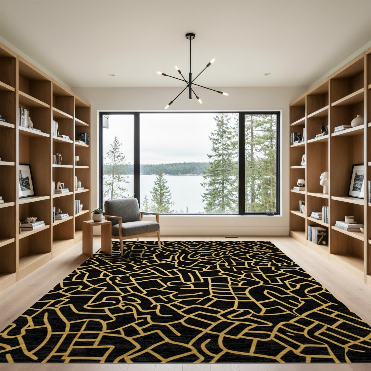 Black Gold Abstract Maze Rug