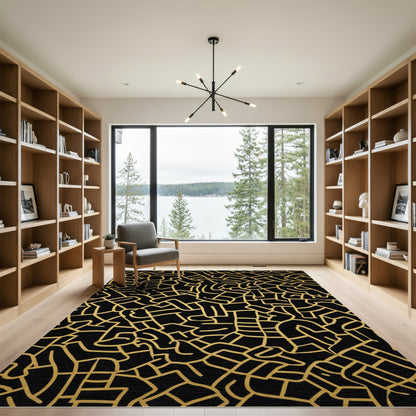 Black Gold Abstract Maze Rug