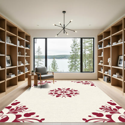Crimson Floral Medallion Corner Accents Rug