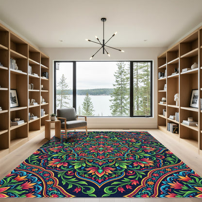Vibrant Floral Mandala Art Nouveau Rug