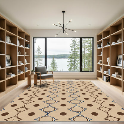 Brown Blue Ochre Ogee Diamond Dots Rug