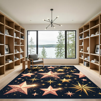 Golden Celestial Starry Night Glow Rug