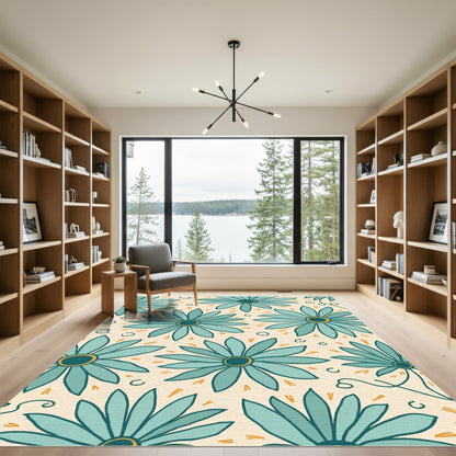 Teal Daisy Mid Century Floral Rug