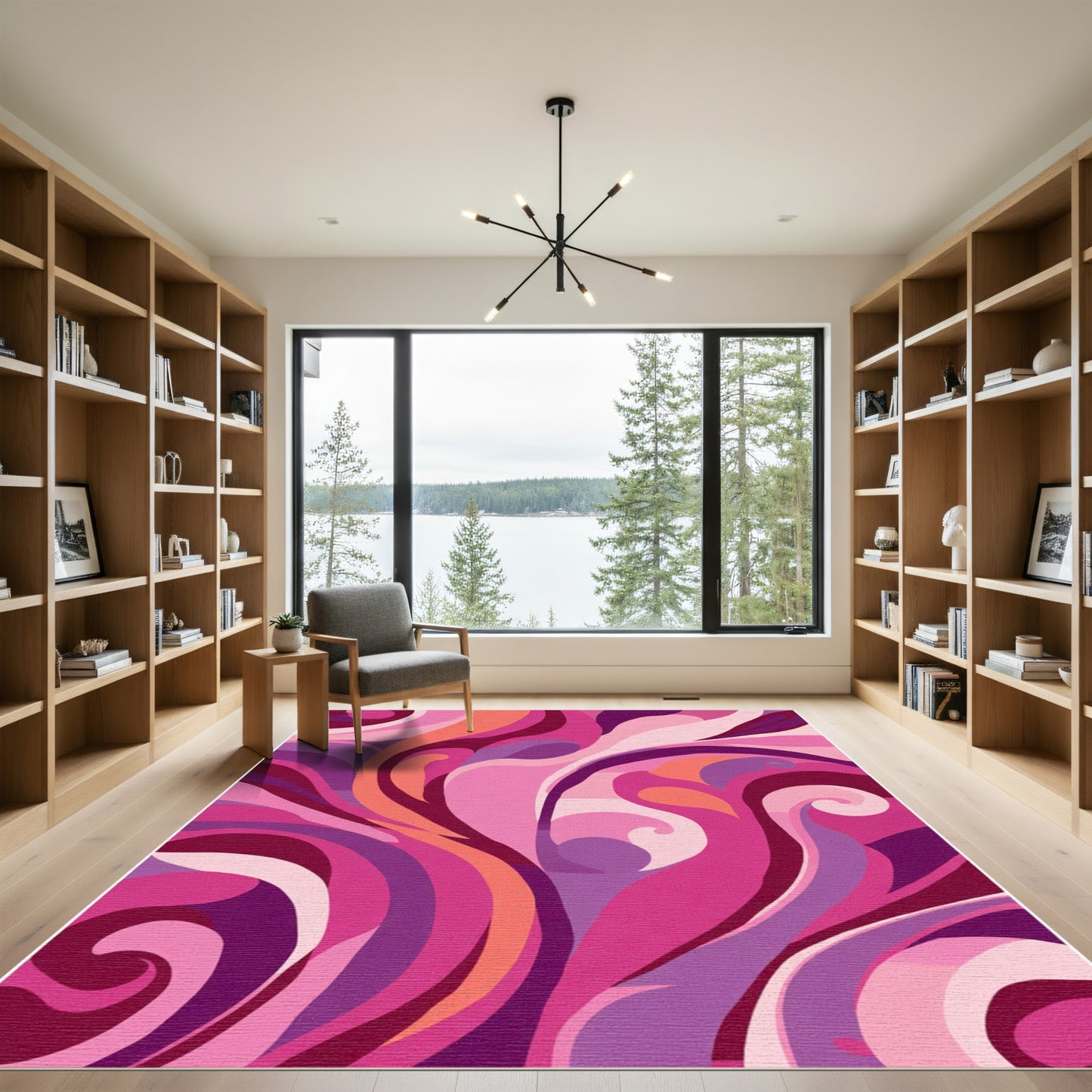 Retro Pink Swirl Flow Rug