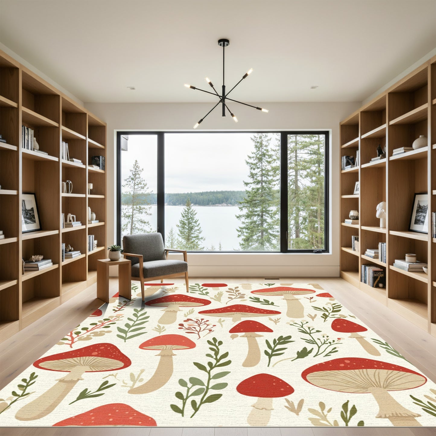 Red White Mushroom Forest Foliage Rug