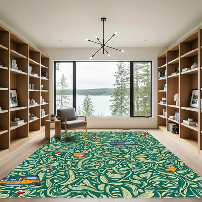 Whimsical Green Botanical Train Companions Rug