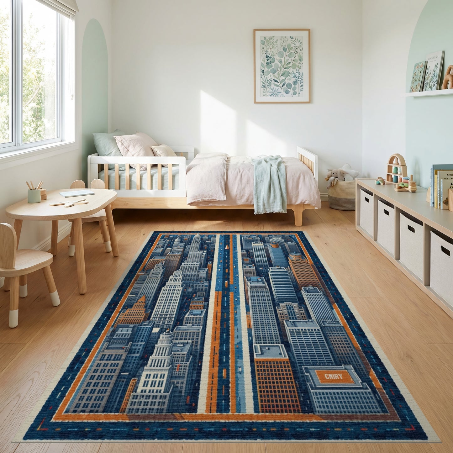 Urban Navy Orange Skyline Rug