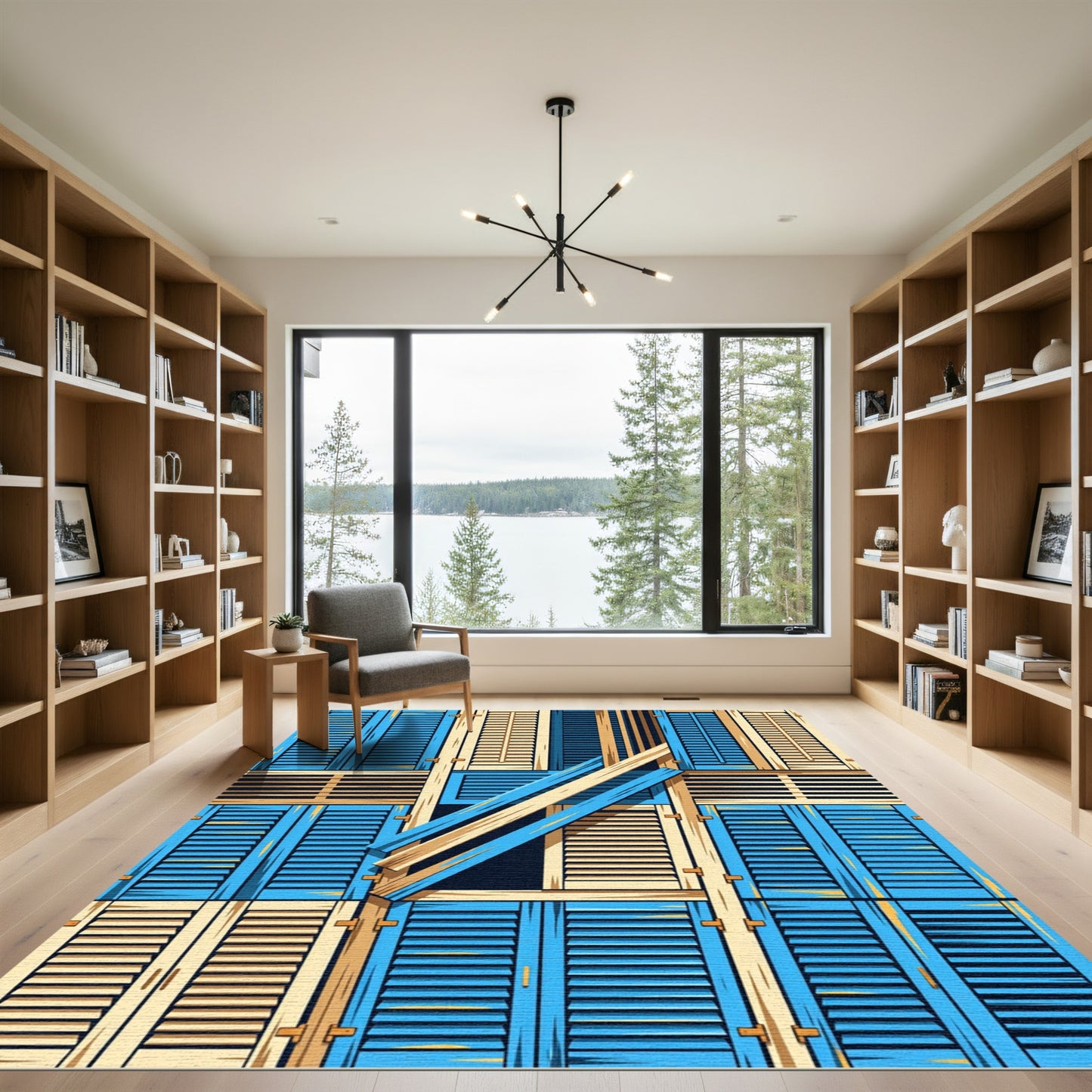 Geometric Coastal Window Shutter Abstract Art Rug