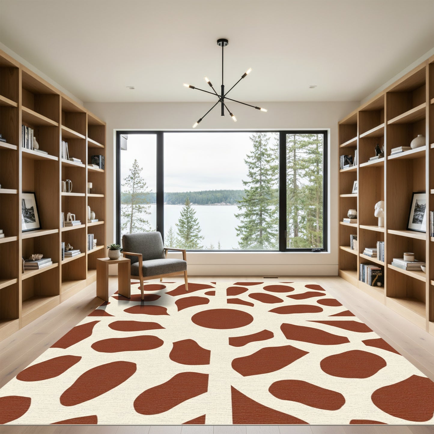 Cinnamon Cream Abstract Organic Shapes Rug