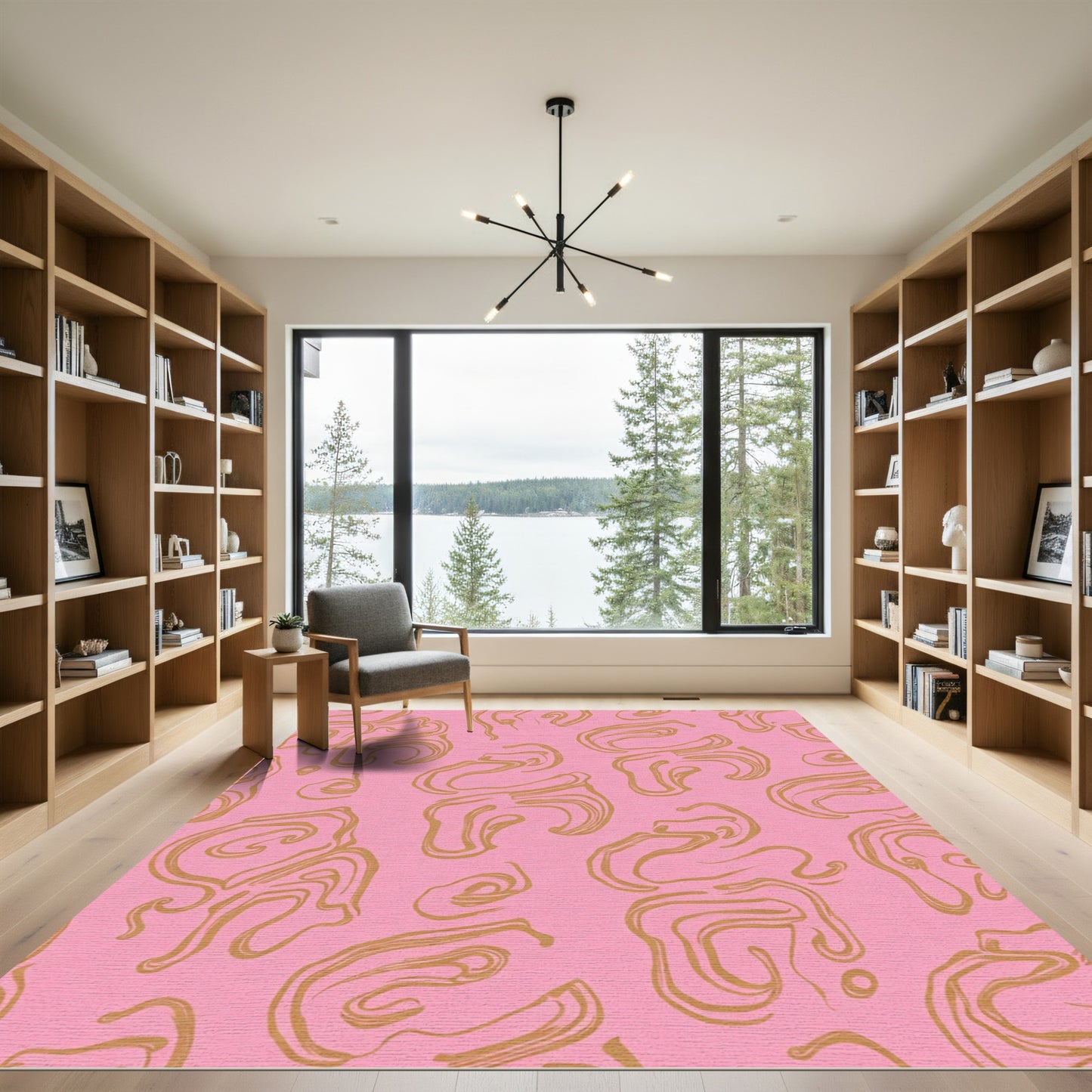 Soft Pink Gold Abstract Swirl Rug