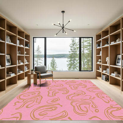 Soft Pink Gold Abstract Swirl Rug
