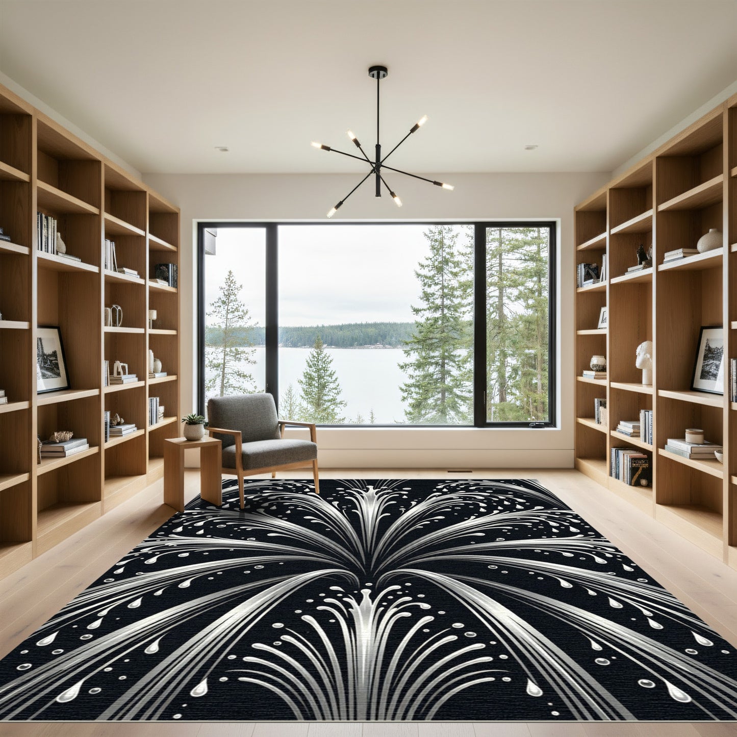 Dynamic White Fountain Splashes Rug