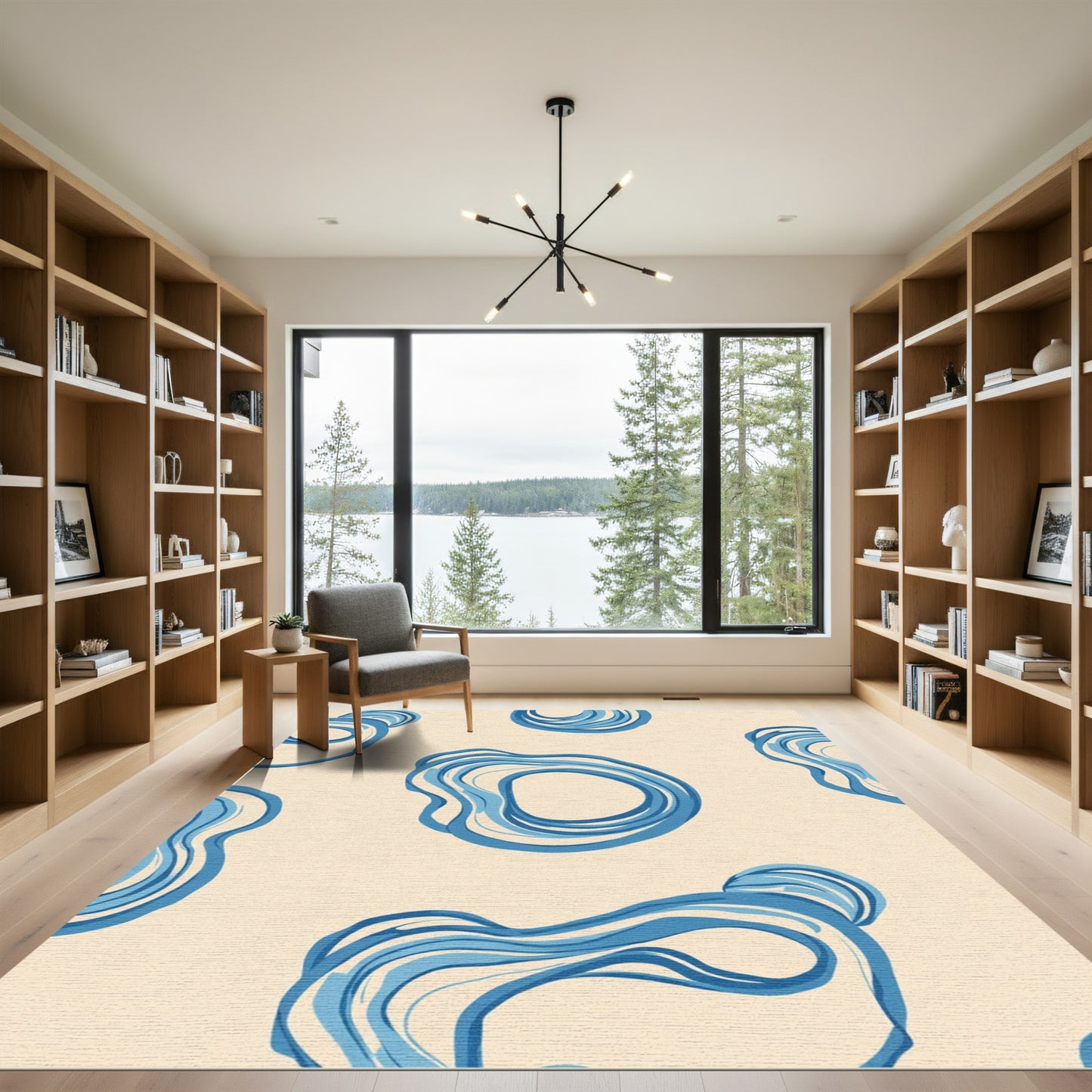 Abstract Blue Swirl Organic Loops Rug