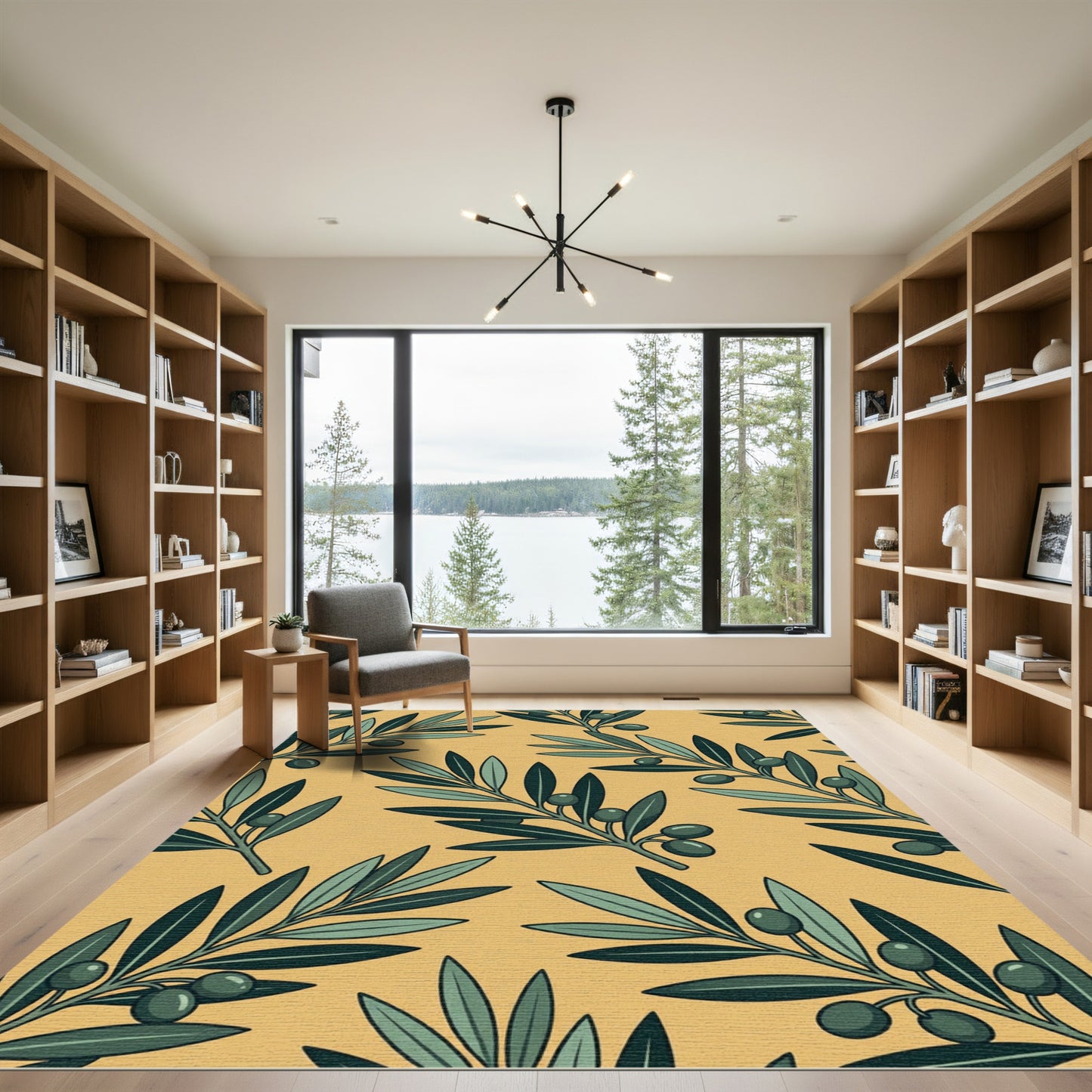 Golden Yellow Olive Branches Rug