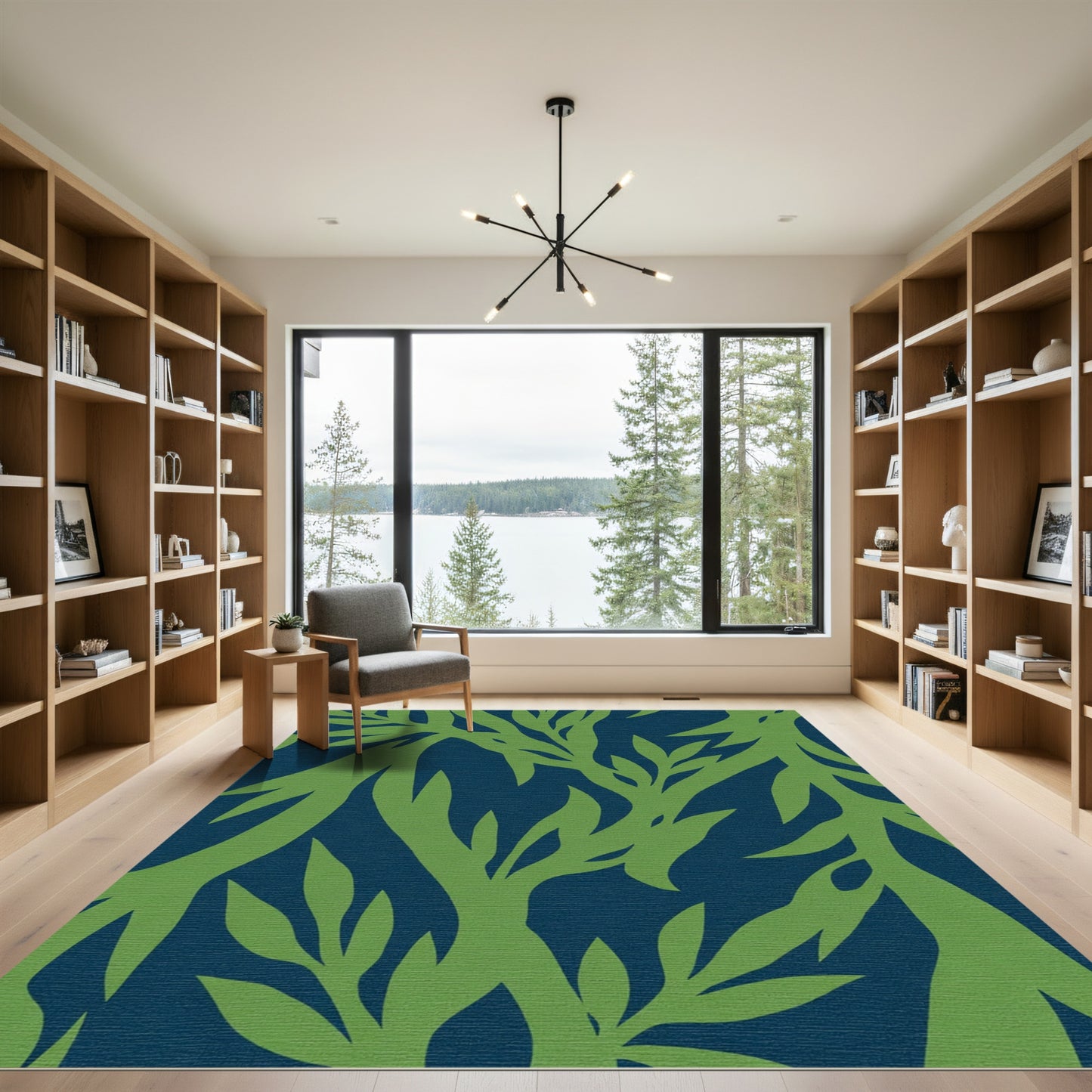 Deep Blue Green Leafy Branches Rug