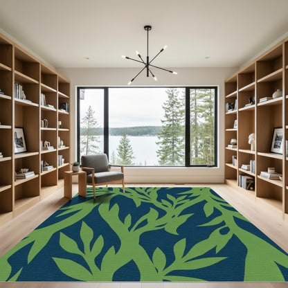 Deep Blue Green Leafy Branches Rug