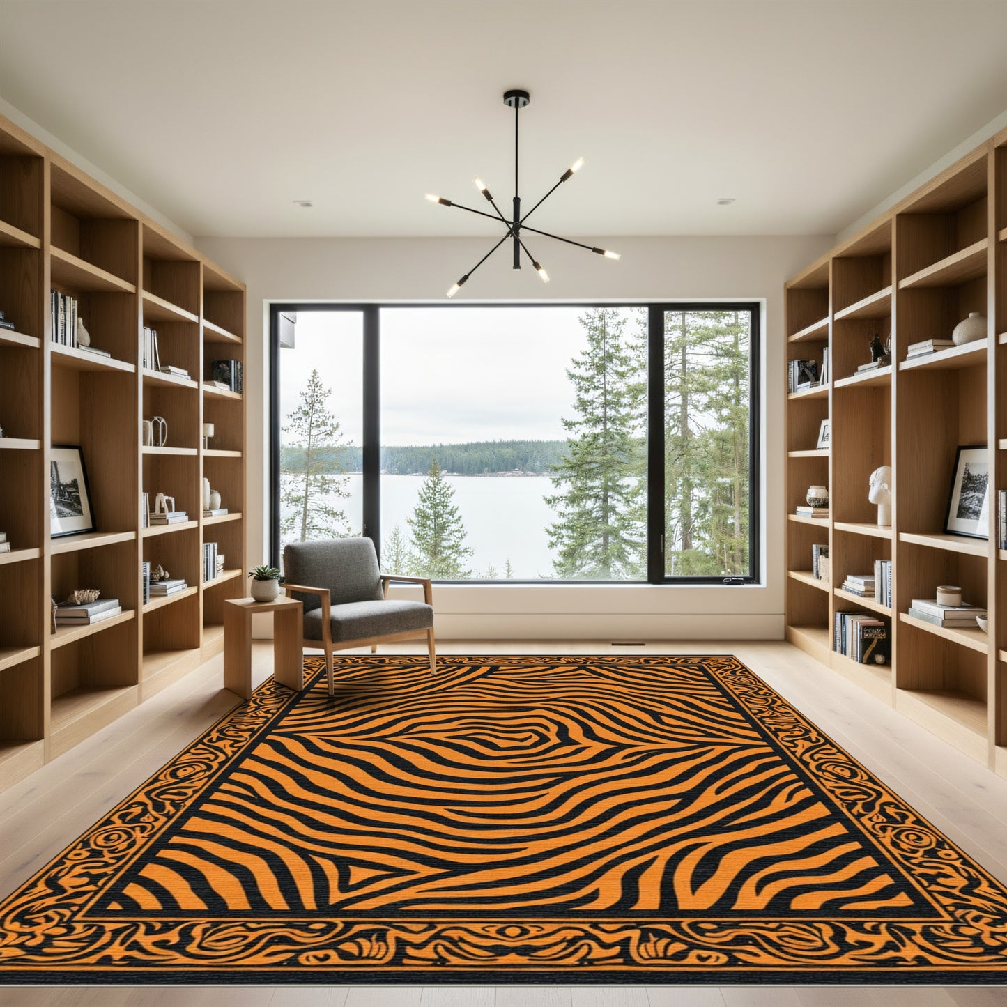 Bold Orange Zebra Stripe Border Rug