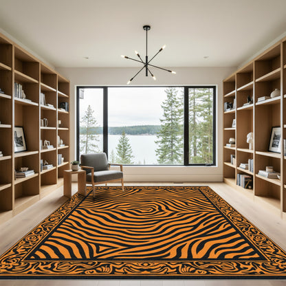 Bold Orange Zebra Stripe Border Rug