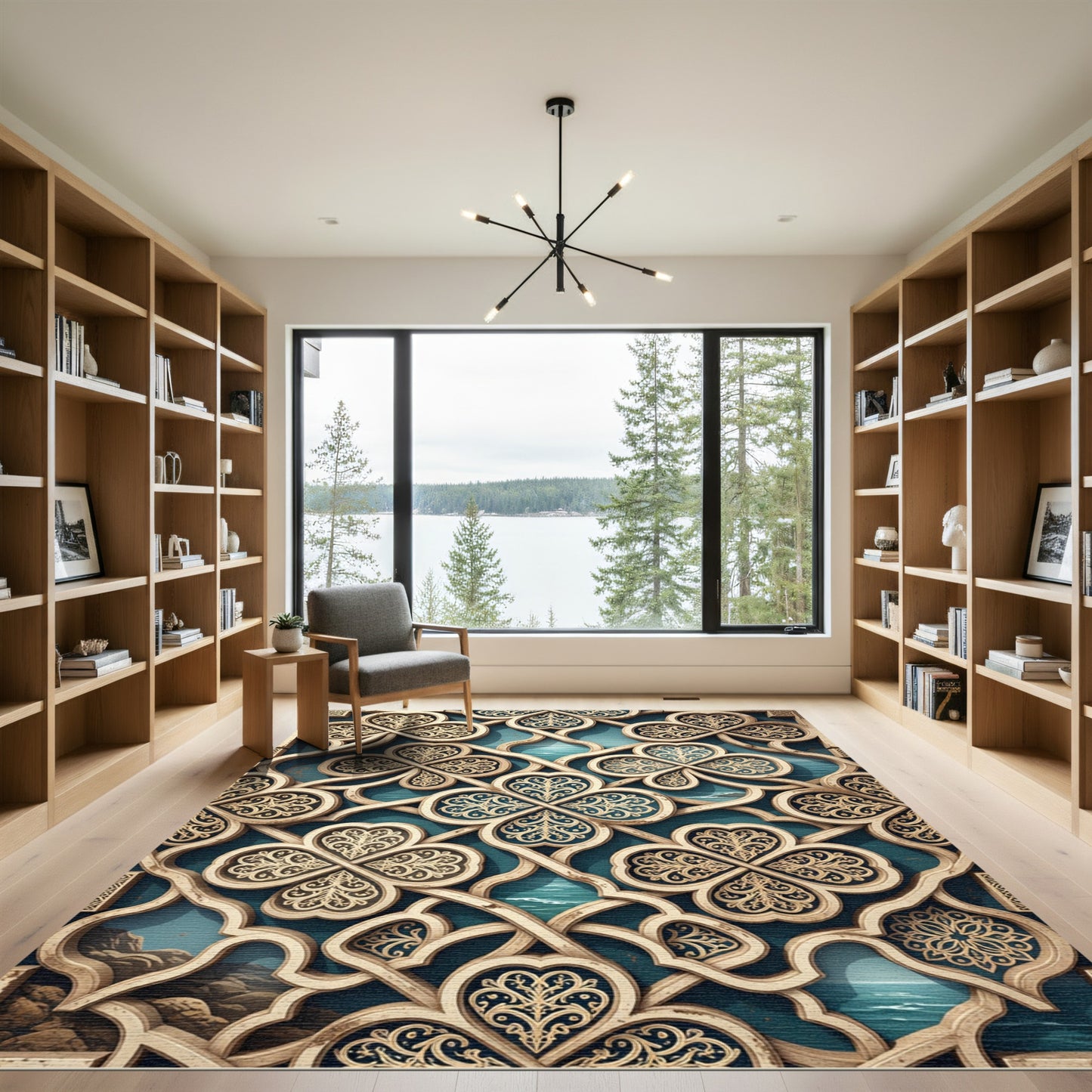 Golden Filigree Trellis Deep Teal Waters Rug