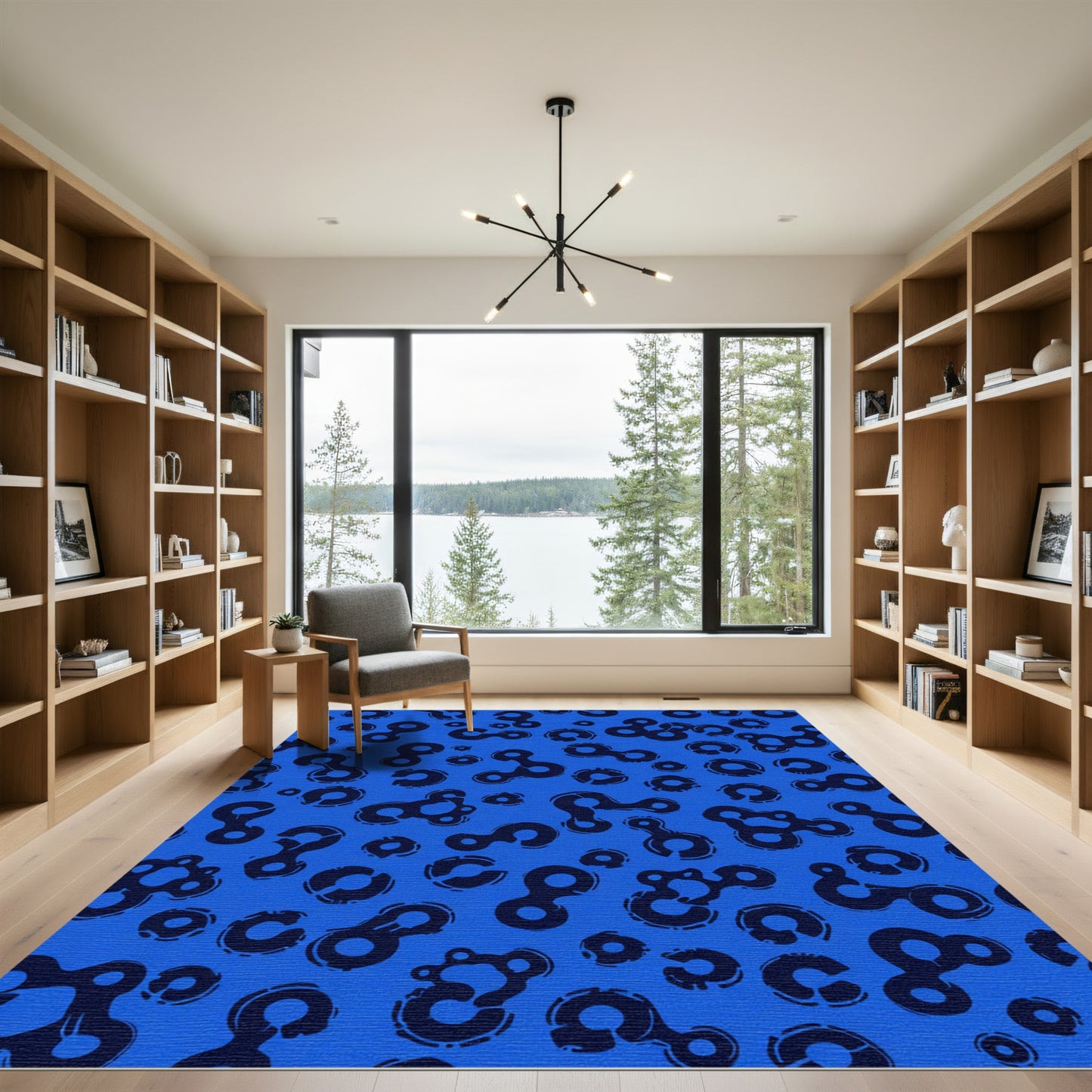 Deep Blue Abstract Cellular Forms Rug