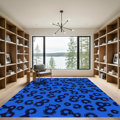 Deep Blue Abstract Cellular Forms Rug