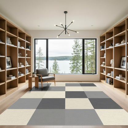 Modern Gray Cream Checkerboard Squares Rug