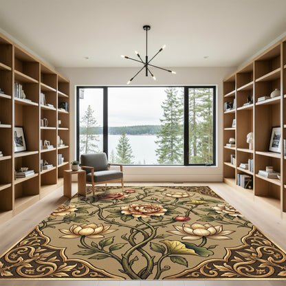 Golden Peach Floral Lotus Vine Rug