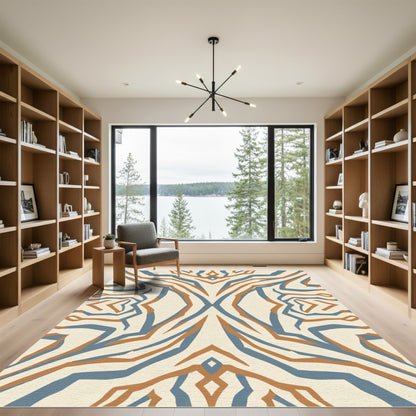 Abstract Blue Tan Zebra Stripes Rug