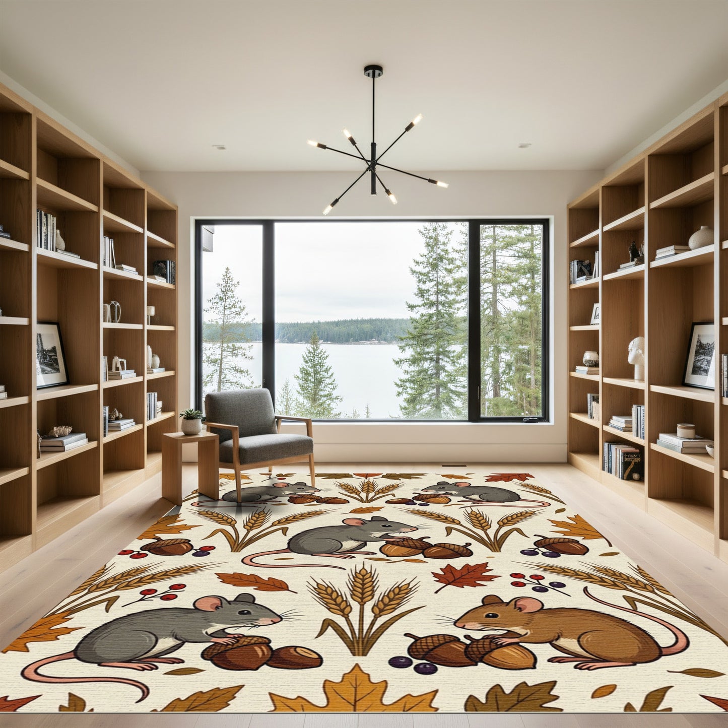 Harvest Mouse Acorn Autumn Leaves Fabric Rug
