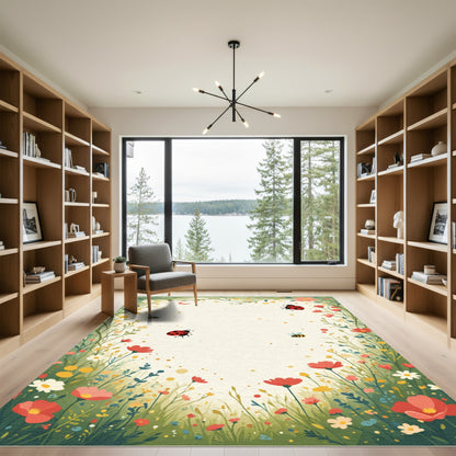 Whimsical Wildflower Meadow Ladybugs Bees Rug