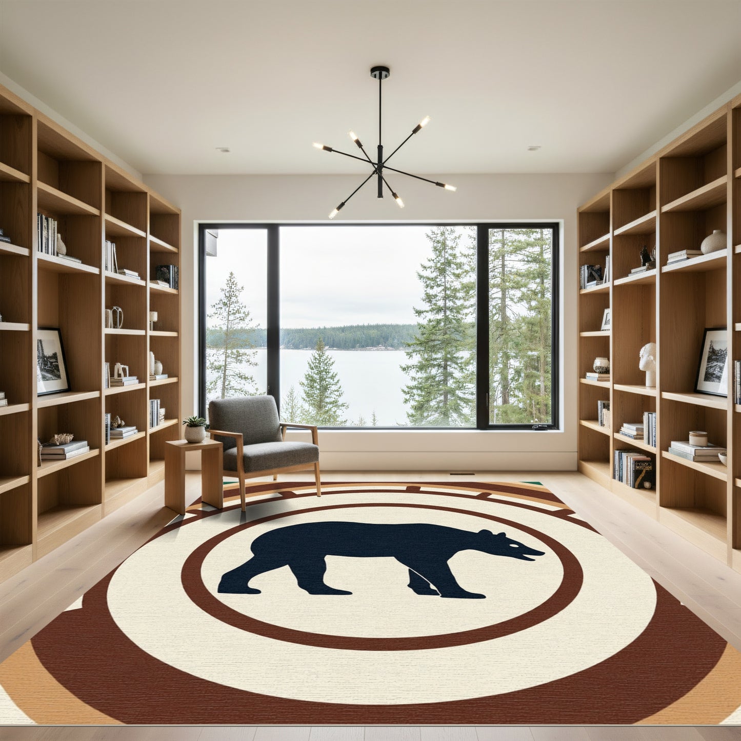 Bold Black Bear Earthy Circles Rug
