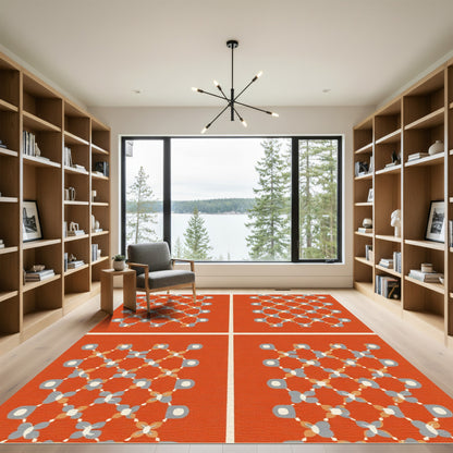 Orange Lattice White Floral Clusters Rug