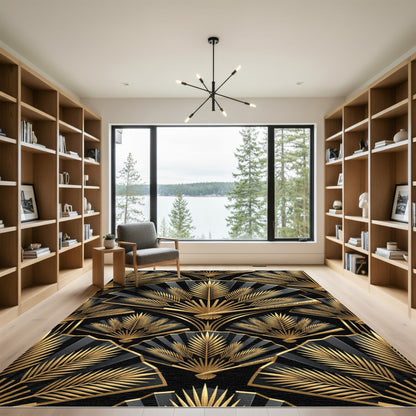Art Deco Golden Fan Leaf Rug
