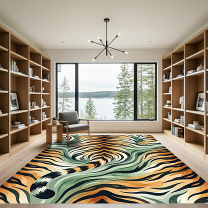 Orange Black Tiger Stripe Swirl Rug